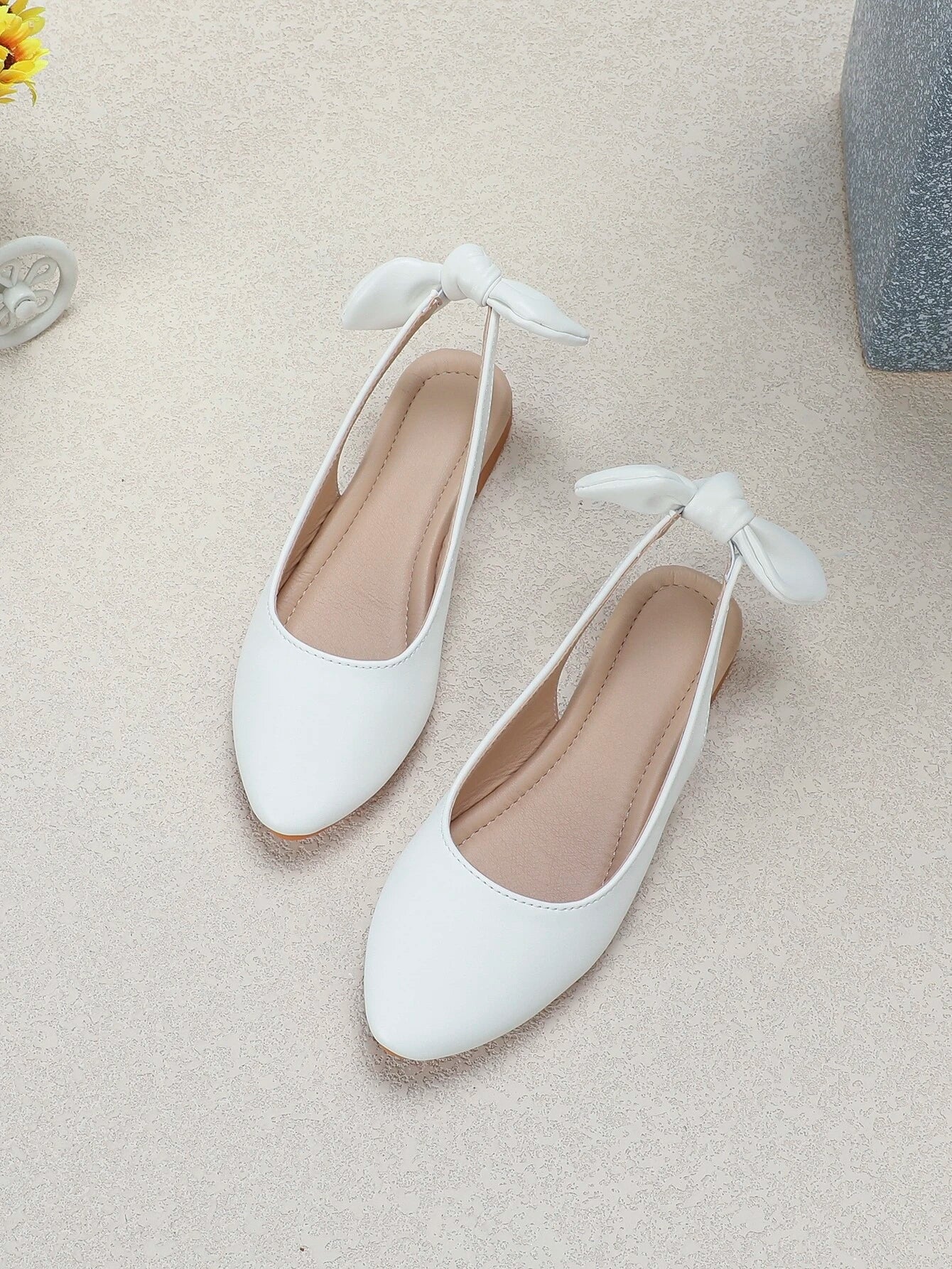 Girls Bow Decor Slingback Flats