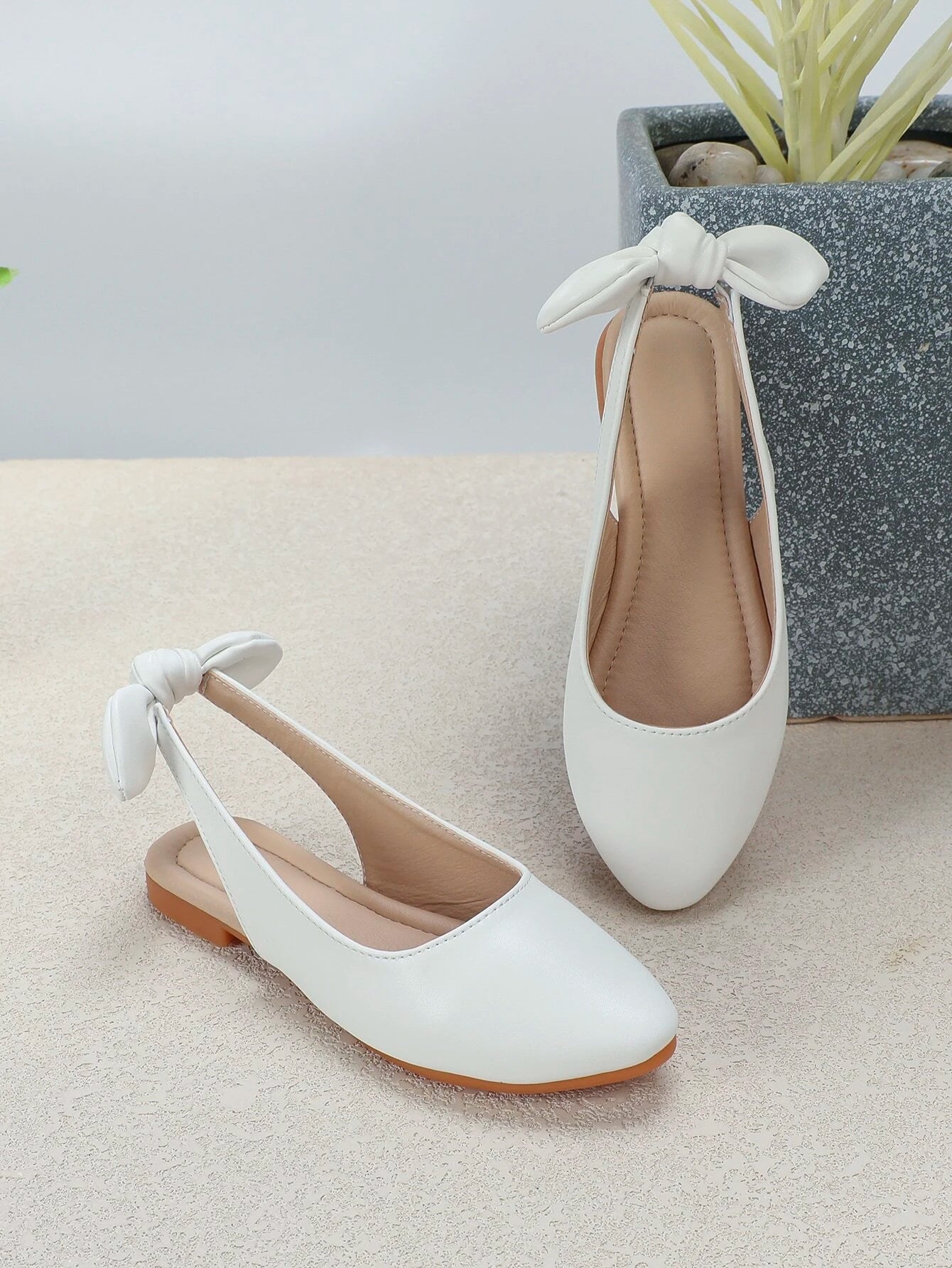 Girls Bow Decor Slingback Flats