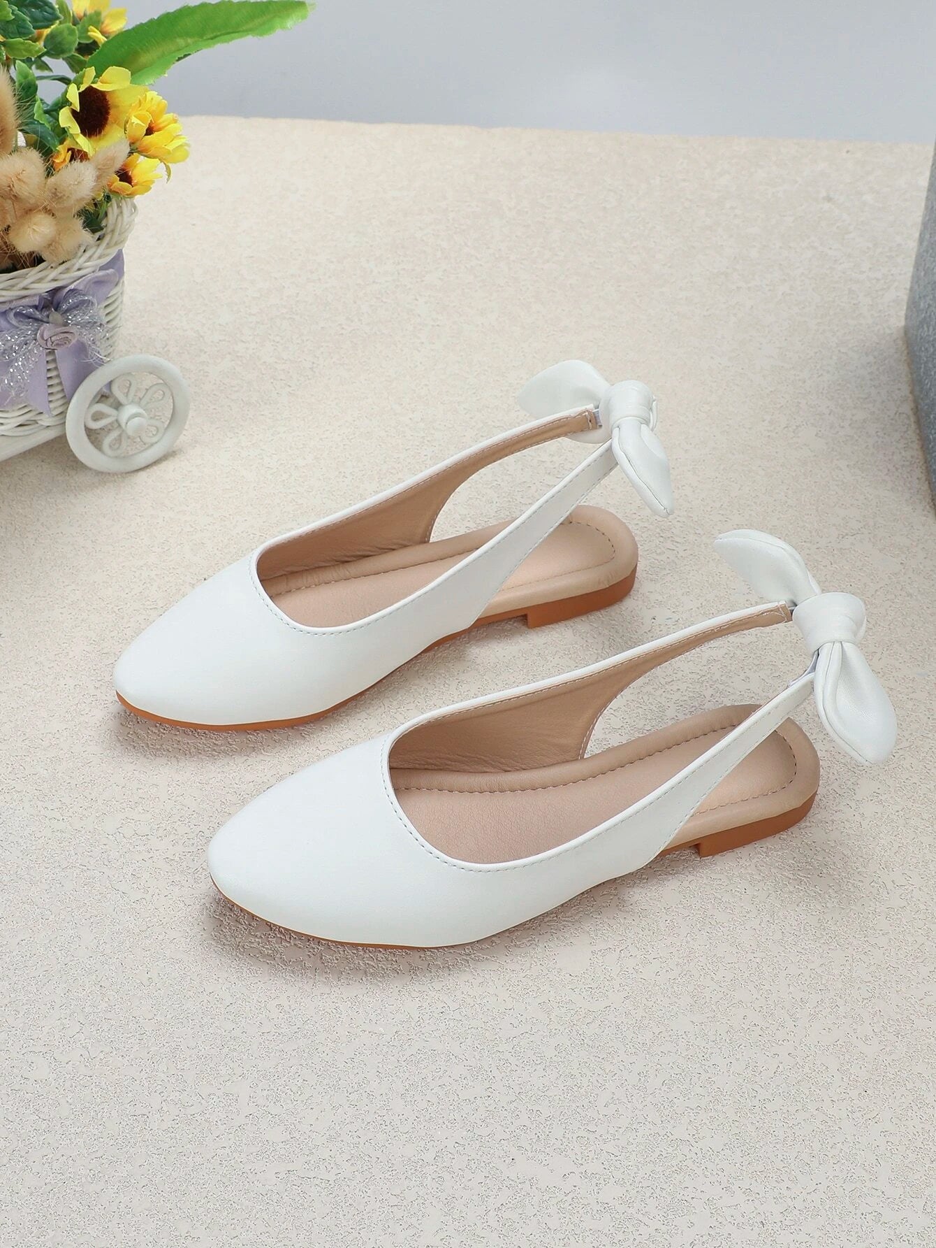 Girls Bow Decor Slingback Flats