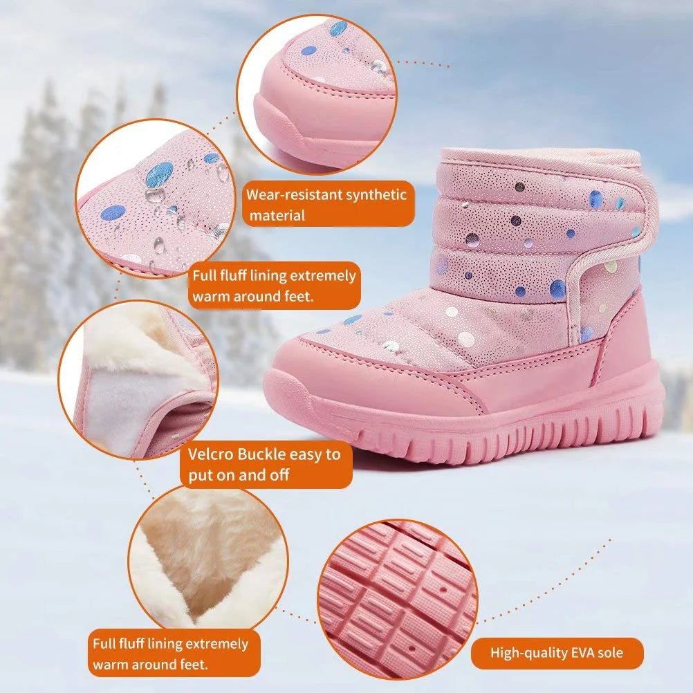 Boys Girls Toddler Snow Boots Waterproof Slip Resistant Outdoor Kids Winter Shoes