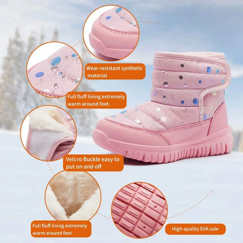 Boys Girls Toddler Snow Boots Waterproof Slip Resistant Outdoor Kids Winter Shoes